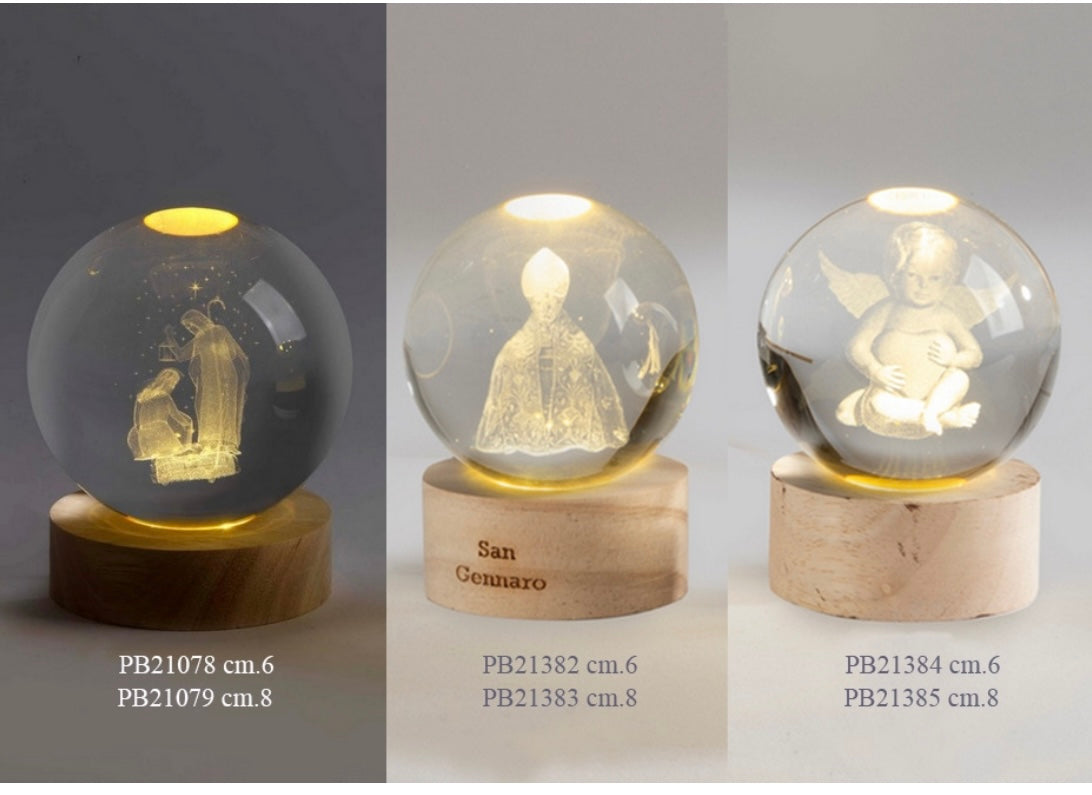 Globo su base legno con led 6 cm