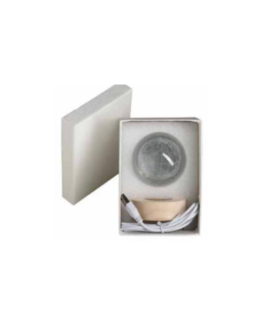 Globo vetro MANI LOVE su base legno c/led in box cm.6x8 con cavo
