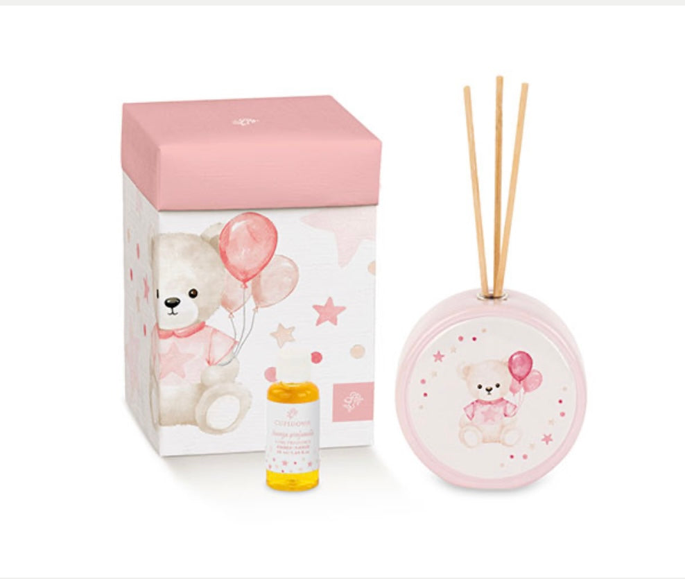 Diffusore ORSETTO PALLONCINI CELESTE/ ROSA  con essenza 50ml. cm.9