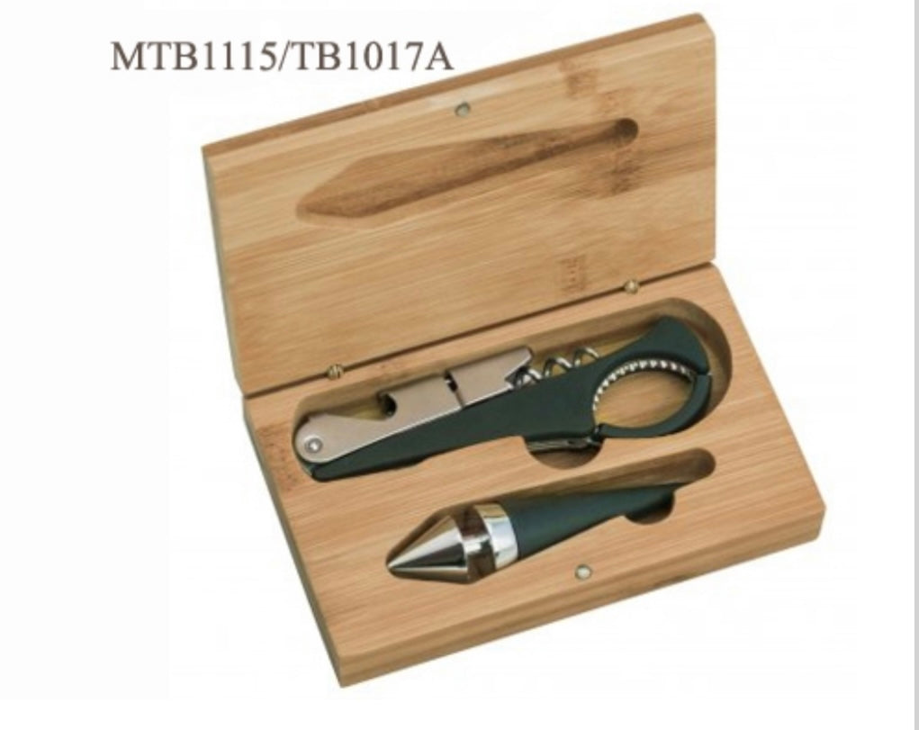 Cavatappi e tappo LUXE in cofanetto legno cm.14,5x9x3