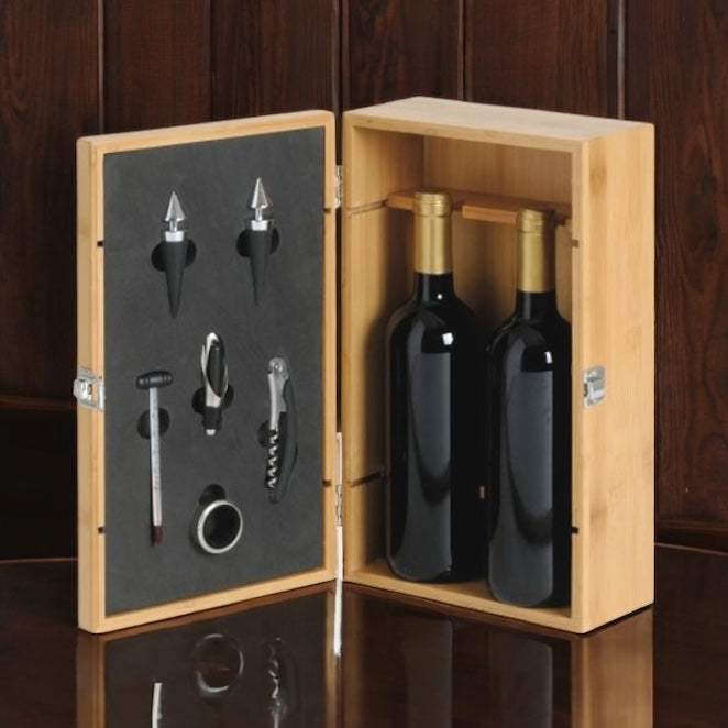 Set vino 6 pezzi in box legno per 2 bottiglie cm.36,5x21x12