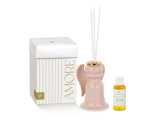 Diffusore ceramica ANGELO PLISSE' ROSA con essenza 50ml. cm.11 Cupido & co