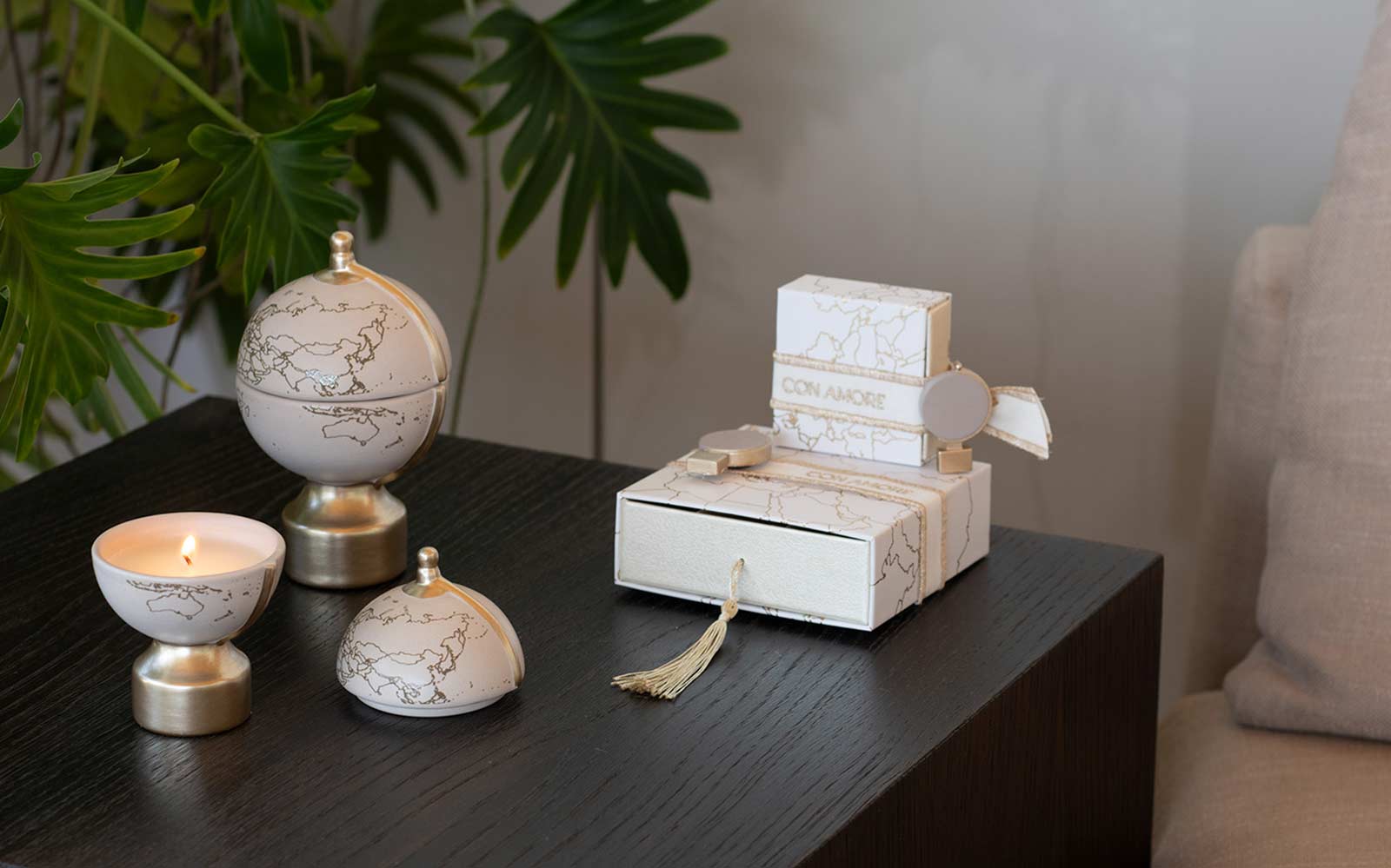 Mappamondo ceramica  con candela