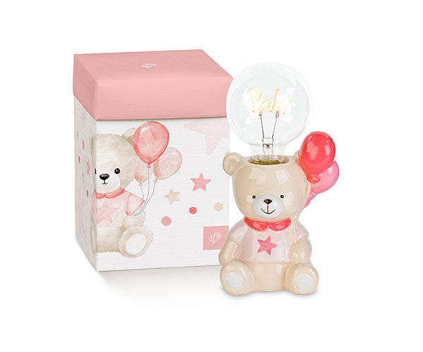 Lampada ceramica ORSETTO PALLONCINI ROSA cm.21,5  Cupido & co