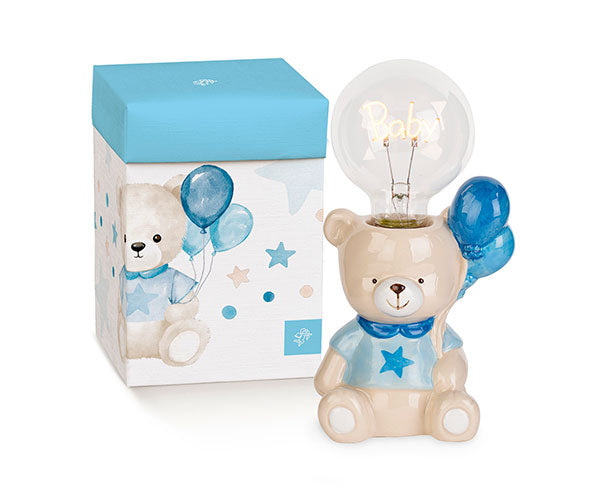 Lampada ceramica ORSETTO PALLONCINI CELESTE cm.21,5  Cupido & co