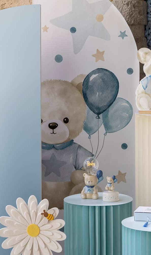 Lampada ceramica ORSETTO PALLONCINI CELESTE cm.21,5  Cupido & co