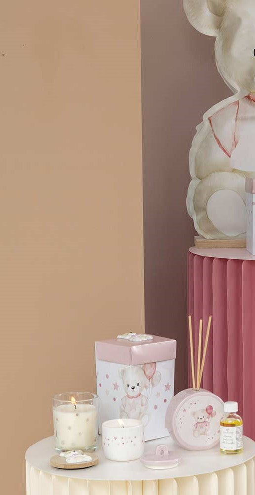 Barattolo vetro ORSETTO ROSA con candela profumata cm.7x9 Cupido & co