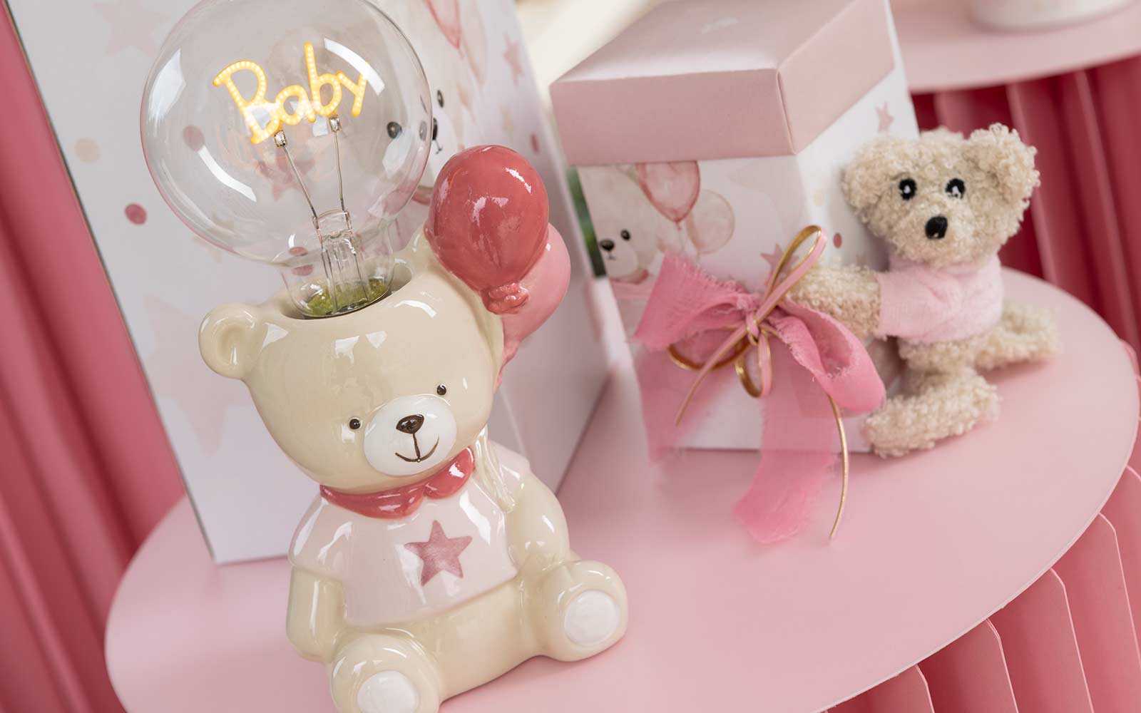 Lampada ceramica ORSETTO PALLONCINI ROSA cm.21,5  Cupido & co